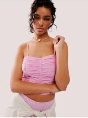 Free People Pink Coquette Cotton Top XL — Like New